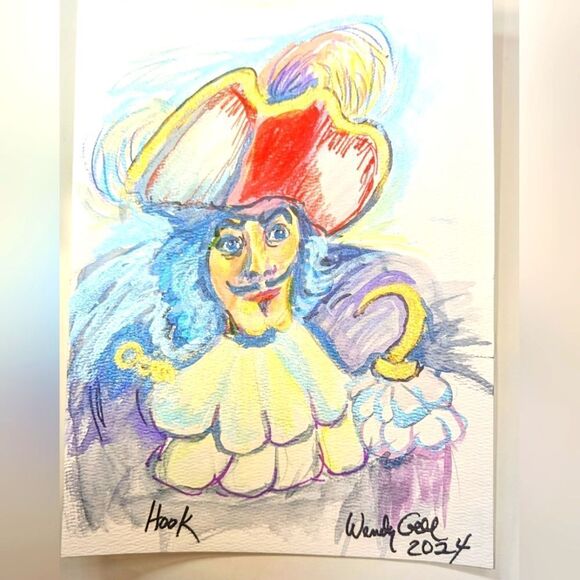 Wendy Gell art , Captain Hook from Neverland watercolor.